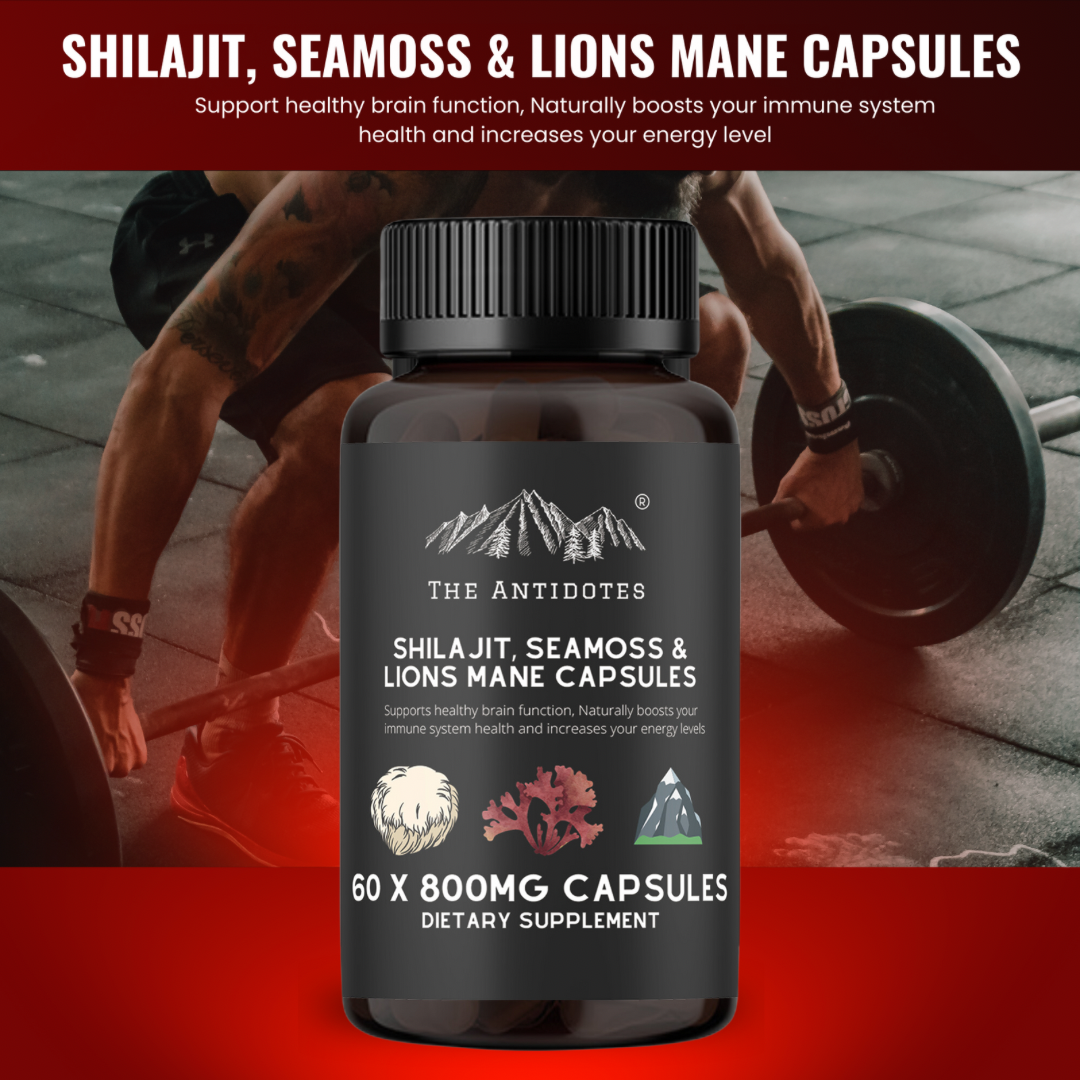 Shilajit, SeaMoss and Lions Mane Capsules | 60 Capsules - Vegan