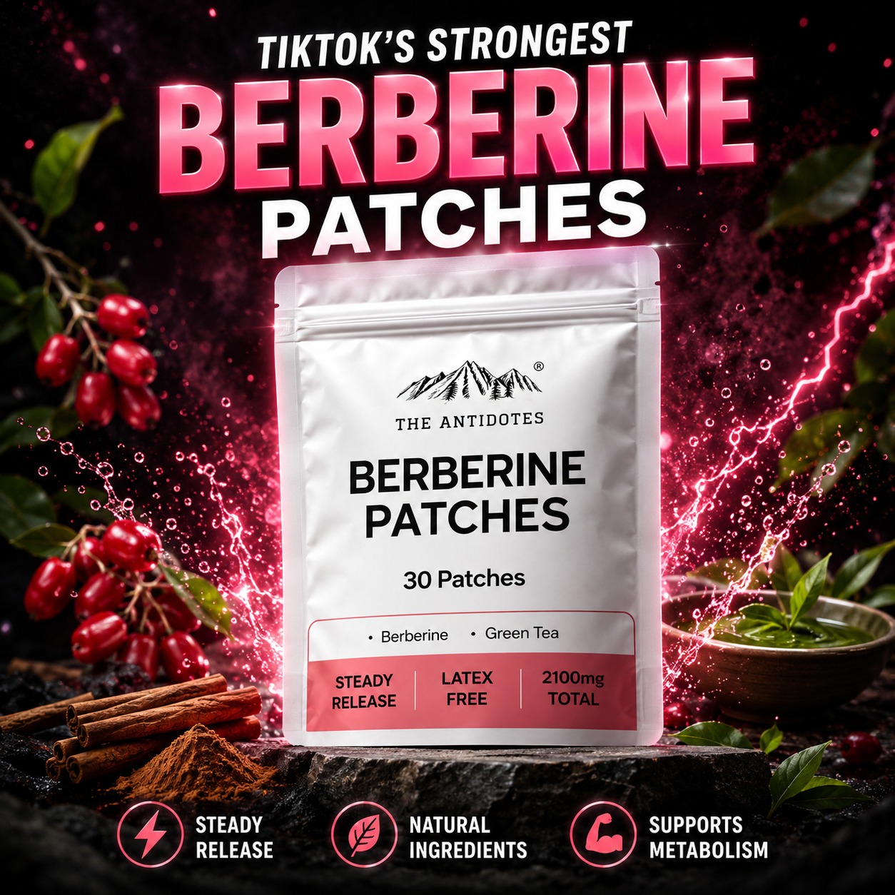 Berberine Patches with Green Tea - 30 Patches
