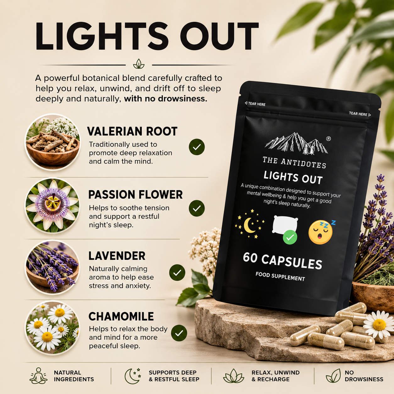 The Antidotes Lights Out vegan capsules, 60 capsule pack, product image 3
