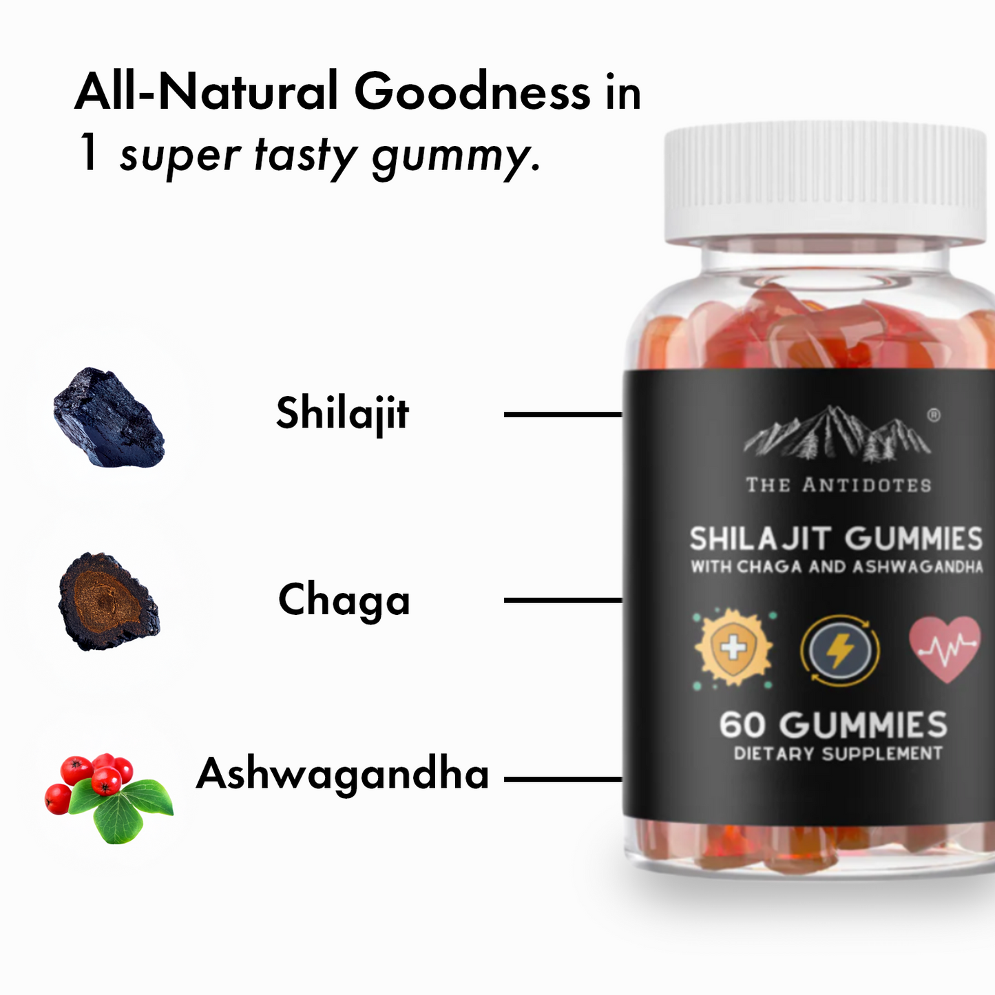 Shilajit Gummies - Shilajit, Chaga & Ashwagandha (Apple flavour) - Vegan