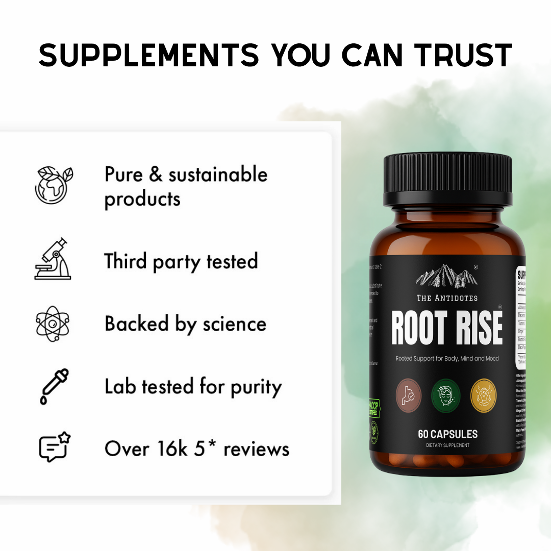 Root Rise – Herbal Wellness Support | Ashwagandha, Maca & Turmeric