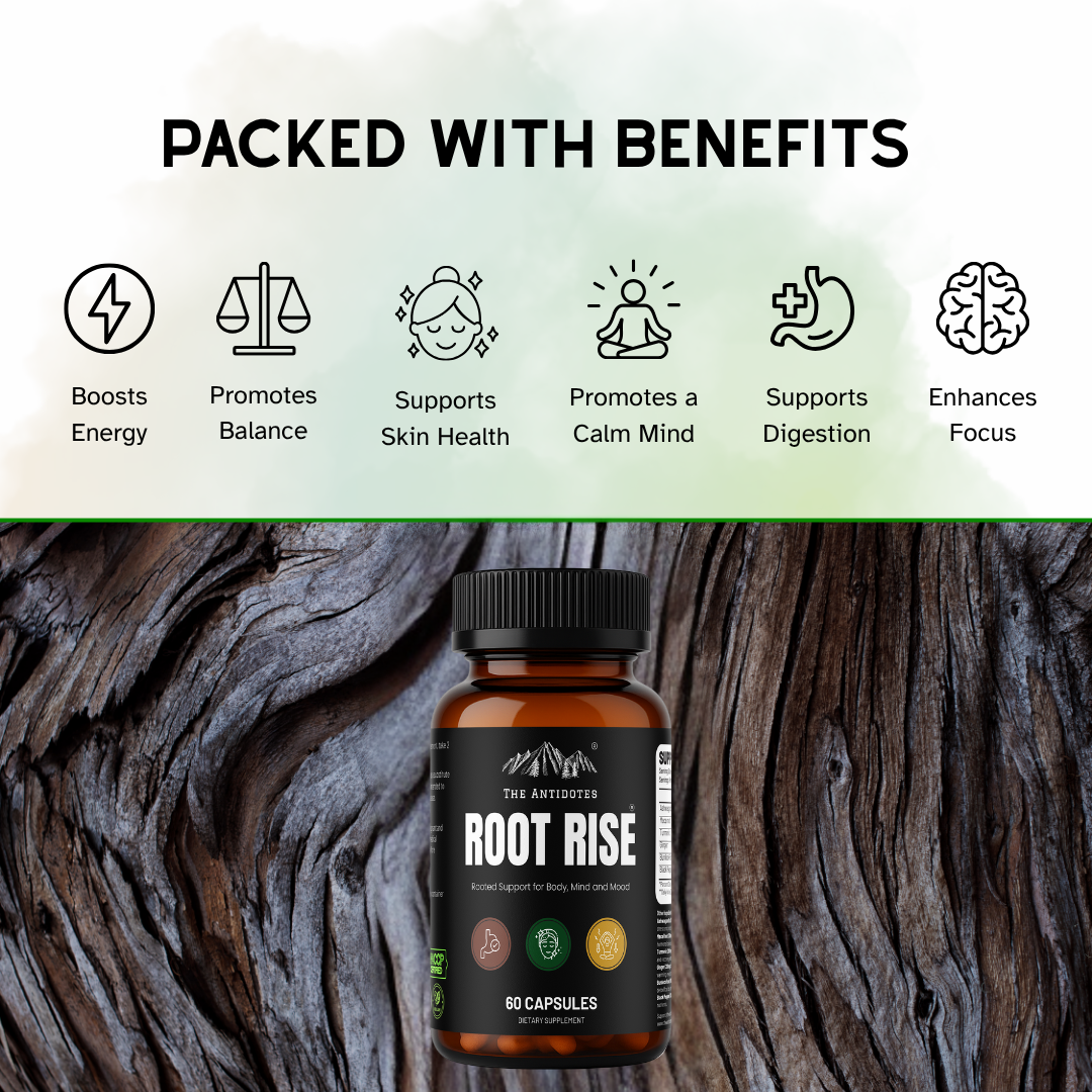Root Rise – Herbal Wellness Support | Ashwagandha, Maca & Turmeric