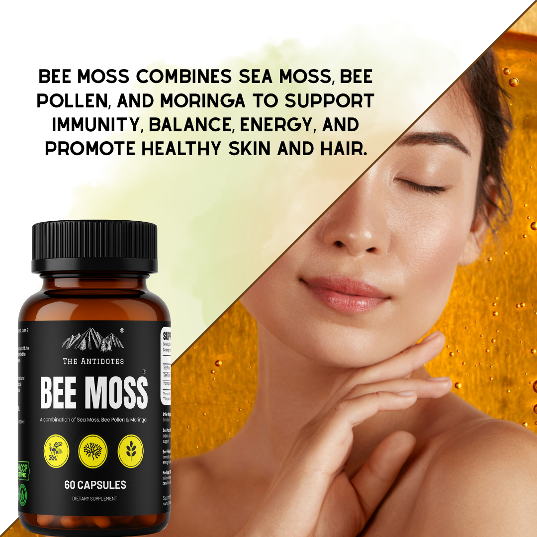 Bee Moss | Sea Moss, Bee Pollen, Moringa Capsules | Energy & Immunity Support – 60 Capsules