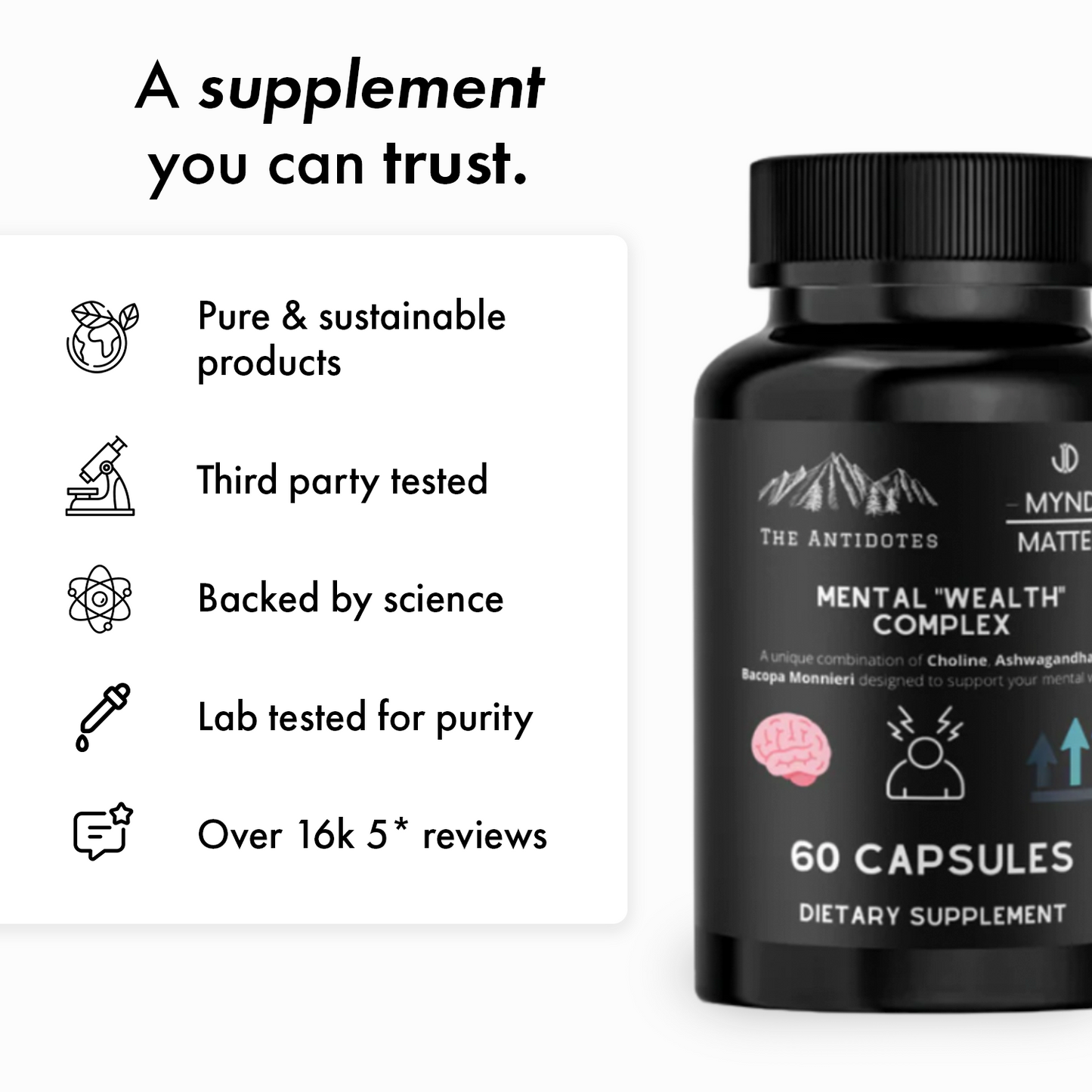 Mental Wealth Complex - Choline, Ashwagandha and Bacopa Monnieri - Vegan