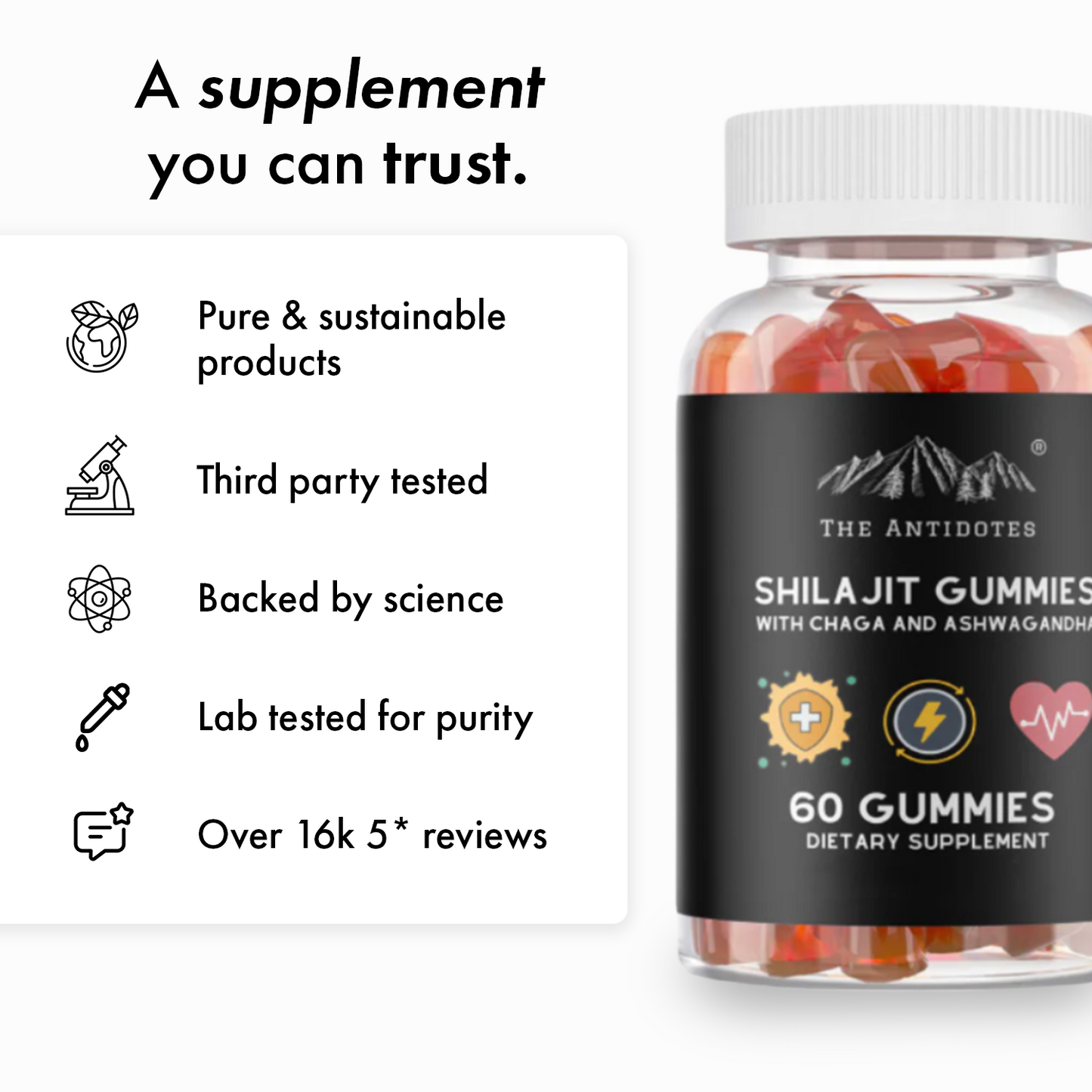 Shilajit Gummies - Shilajit, Chaga & Ashwagandha (Apple flavour) - Vegan