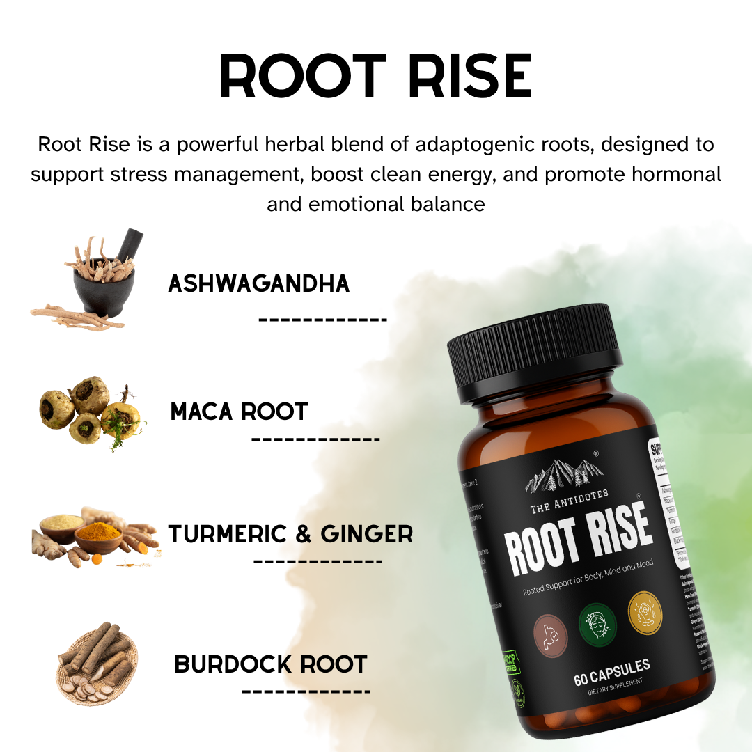 Root Rise – Herbal Wellness Support | Ashwagandha, Maca & Turmeric