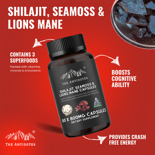 Shilajit, SeaMoss and Lions Mane Capsules | 60 Capsules - Vegan