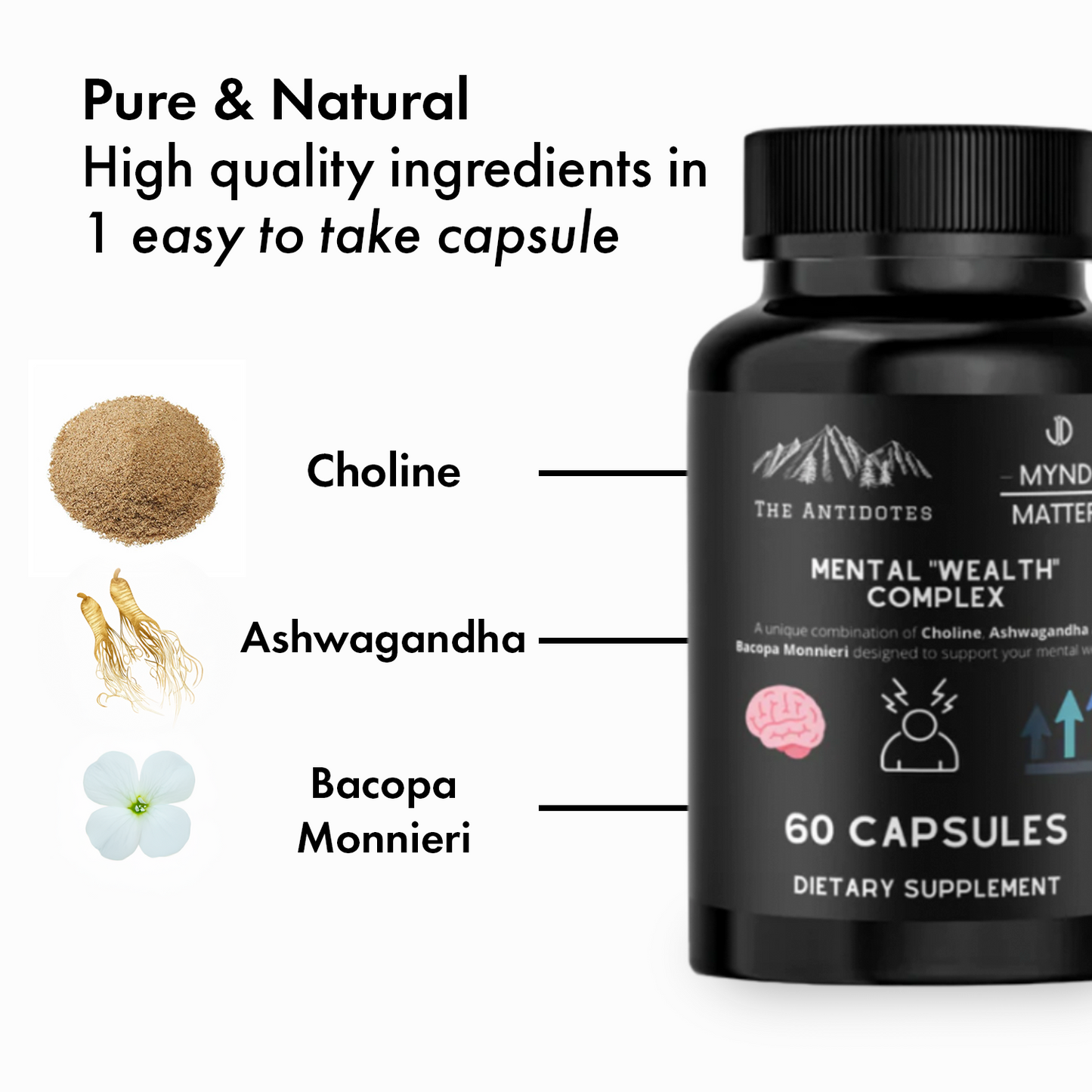 Mental Wealth Complex - Choline, Ashwagandha and Bacopa Monnieri - Vegan