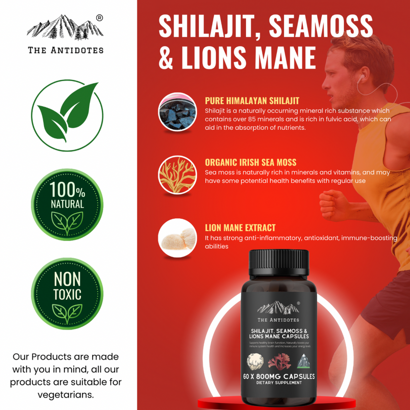 Shilajit, SeaMoss and Lions Mane Capsules - 60 Capsules - Vegan – The ...