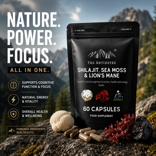 The Antidotes Shilajit, Sea Moss and Lion's Mane capsules, 60 capsule pack