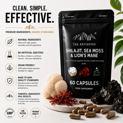 The Antidotes Shilajit, Sea Moss and Lion's Mane capsules, 60 capsule pack, image 4