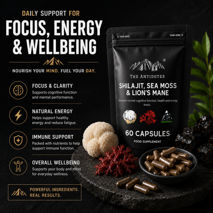 The Antidotes Shilajit, Sea Moss and Lion's Mane capsules, 60 capsule pack, image 3