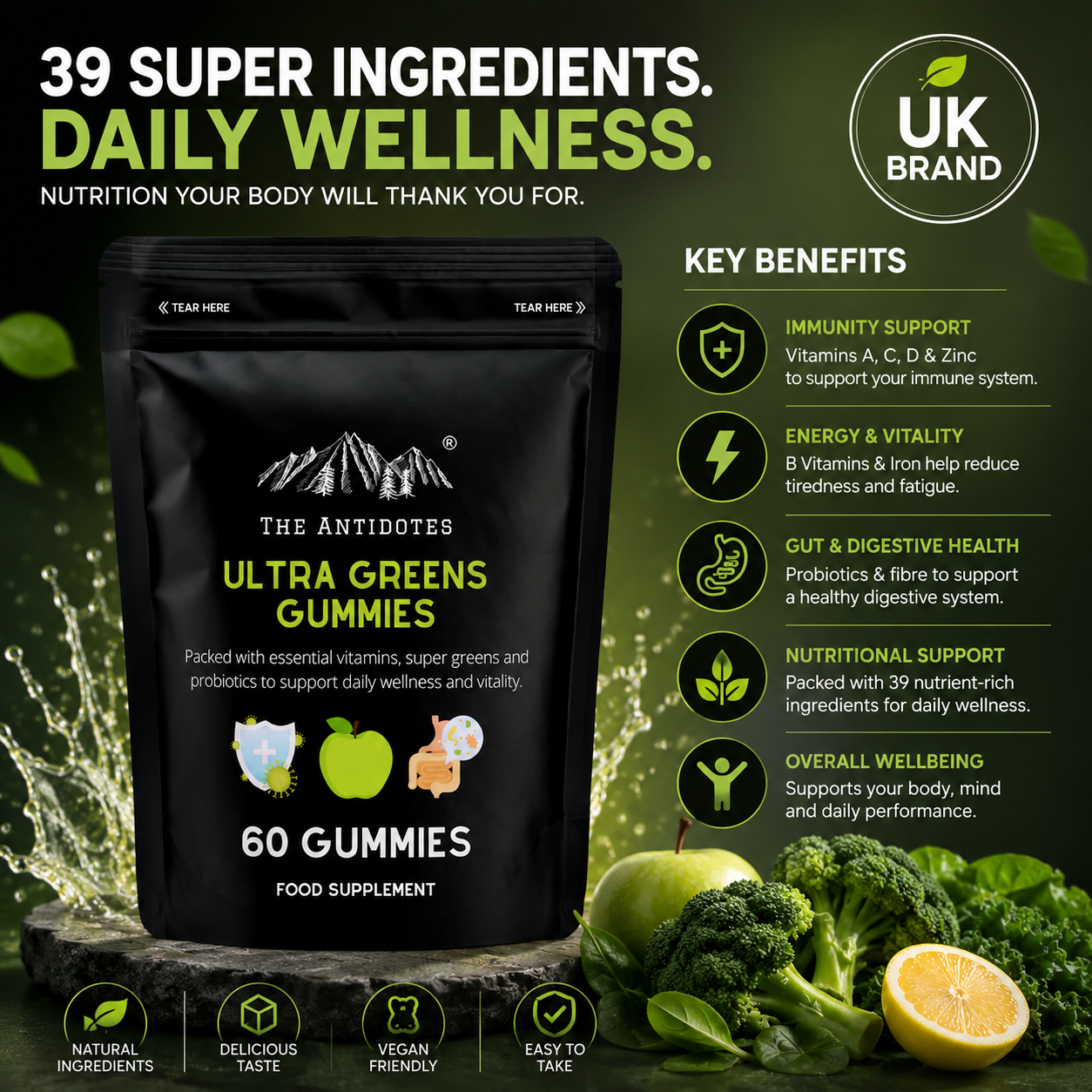 The Antidotes Ultra Green gummies, 60 piece pack