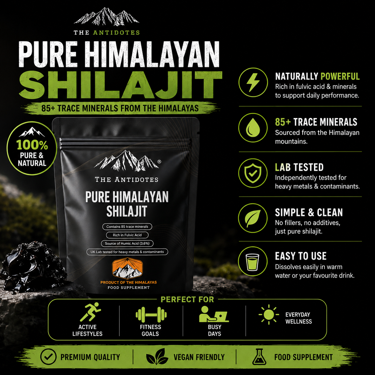 100% Pure Black Himalayan Shilajit (Gold Grade)
