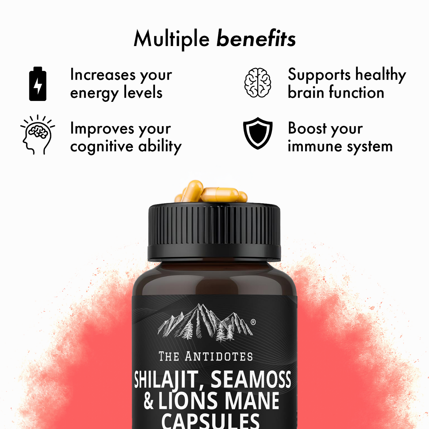 Shilajit, SeaMoss and Lions Mane Capsules - 60 Capsules - Vegan