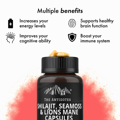 Shilajit, SeaMoss and Lions Mane Capsules - 60 Capsules - Vegan