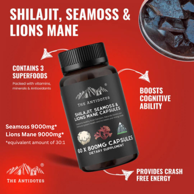 Shilajit, SeaMoss and Lions Mane Capsules - 60 Capsules - Vegan